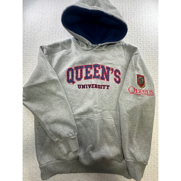 Vintage Rare Queens University A Fifth Field Hoodie Gray Maple Leaf Medium